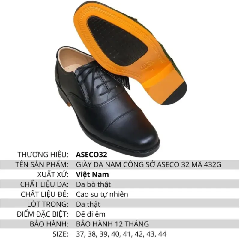 Giày Da Nam Công Sở Đế Vàng Aseco 32 Mã 432G 1