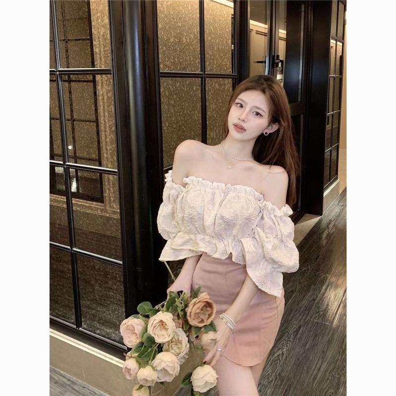 Áo Sơ Mi Trễ Vai Hình Lá, Ootd, Dành Cho Nữ, Tay Loe Rốn Ngắn, Áo Sơ Mi Dài Tay, Phong Cách Thanh Lịch Và Sang Trọng Kiểu Pháp, Thích Hợp Cho Mùa Hè 1