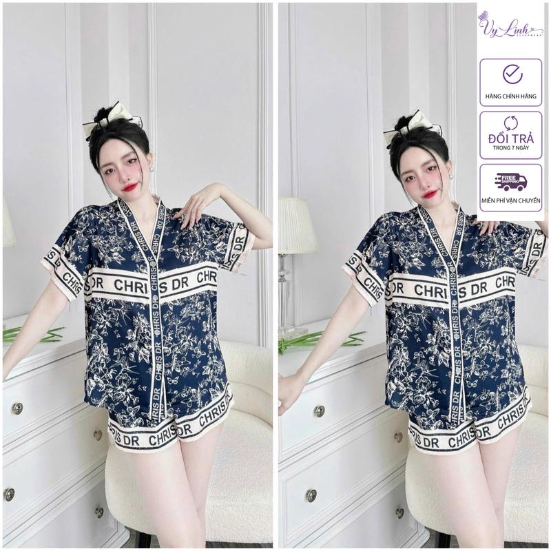 [A]-Bộ Đồ Pijama Cổ Y Dành Cho Nữ Hoạ Tiết Dễ Thương Chất Liệu VảI Lụa Latin Cao Cấp S1103 dobo tay ngan