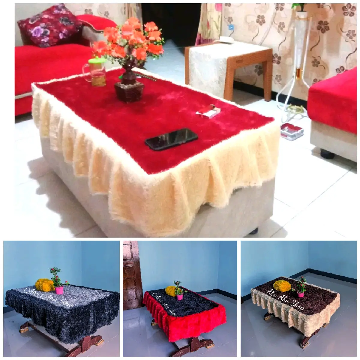Taplak Meja Bulu Rumbai kombinasi warna 100x50 rumbai 20 cm Modern ...