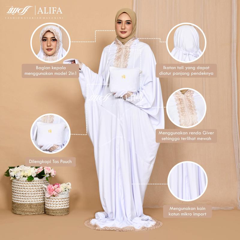 Mukena Terusan 2 in 1 Renda Giper Katun Nyaman Muslim Tasbih Simple Panjang 0