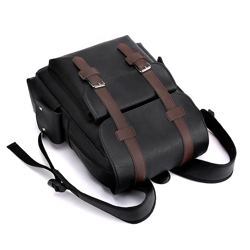 Product Introduction of Men's Backpack PU Leather Bagpack Large Laptop Backpacks Travel Multi Male  Black Schoolbag College Style 6