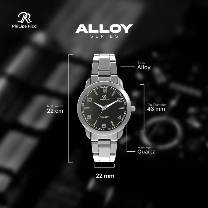PhiLipe Ricci Jam Tangan Pria Besi Rantai Analog Original PR13 Free Box quartz watches 1