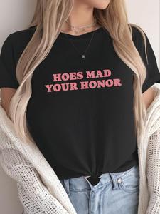 ImprinTee Women's Letter Print Round Neck Tee, Casual Short Sleeve T-shirt for Daily Wear, Ladies Summer Outfit