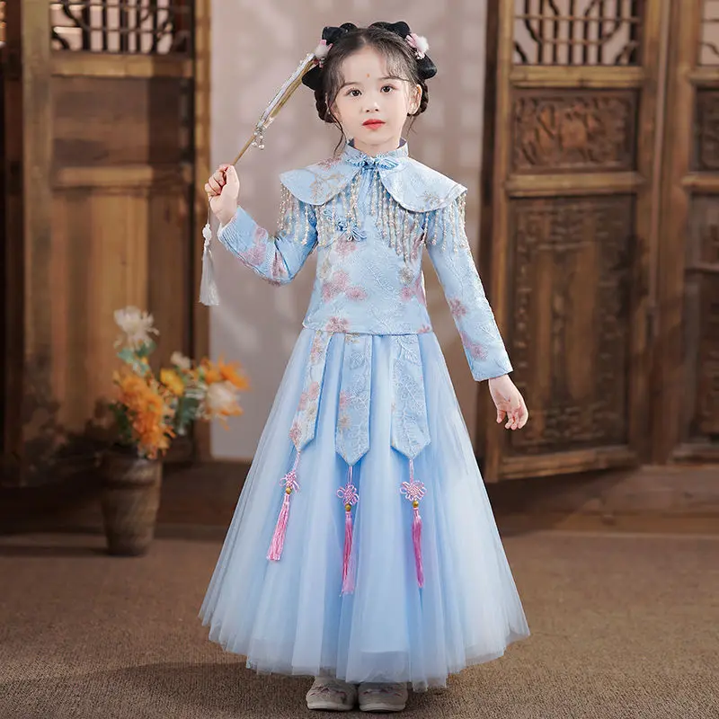 Hanfu, Bộ Đồ Hai Mảnh Xẻ Tà Dài Tay, Trang Phục Trung Quốc Cổ Trang, Siêu Thanh Lịch, Thích Hợp Cho Mùa Xuân Và Mùa Thu, Váy Công Chúa Cổ Tích, Cho Bé Gái