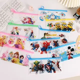 TSA Tempat Pensil Pulpen Pouch Transparan Ziplock Karakter Serbaguna Penyimpanan Kosmetik Pouch Zipper Pencil Case 4