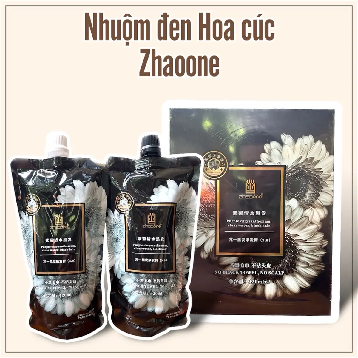 Thuốc nhuộm tóc Hoa cúc phủ bạc tóc đen Không dính da đầu Dung tích 410ml/túi Hàng chuẩn bền màu không phai đỏ Đổi Màu Tóc tại nhà gói