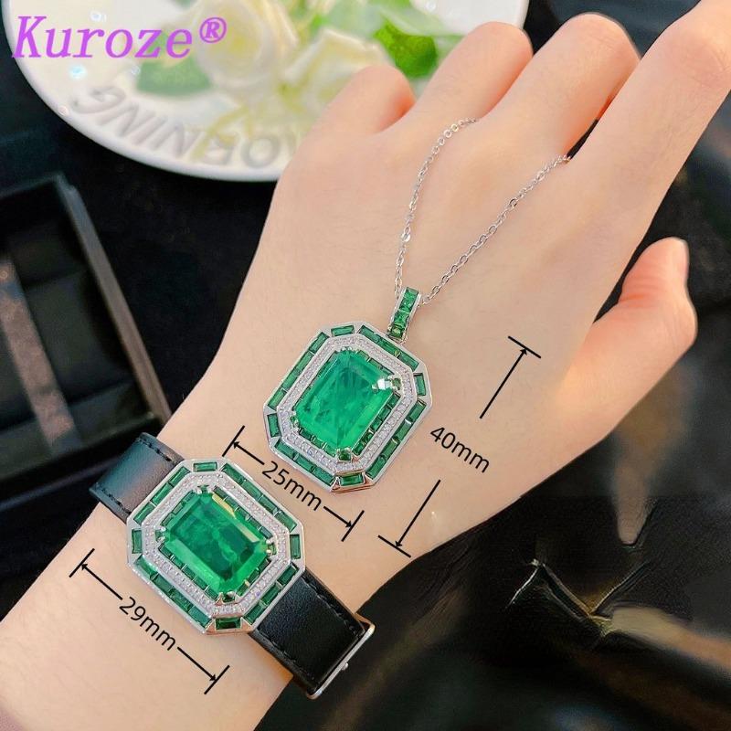 Kuroze Luxury Emerald Pendant Necklace with Cotton Green Crystal Unique Green Diamond Wristband Bracelet 8