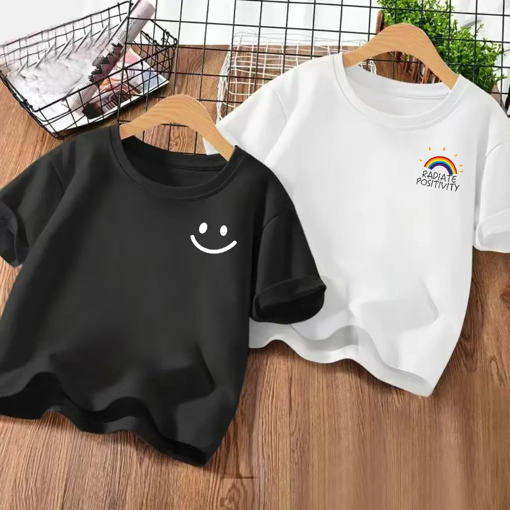 Children's T-shirt, rainbow and smiling face, short sleeved sweatshirt, suitable for boys and girls aged 1-12 distro  kid