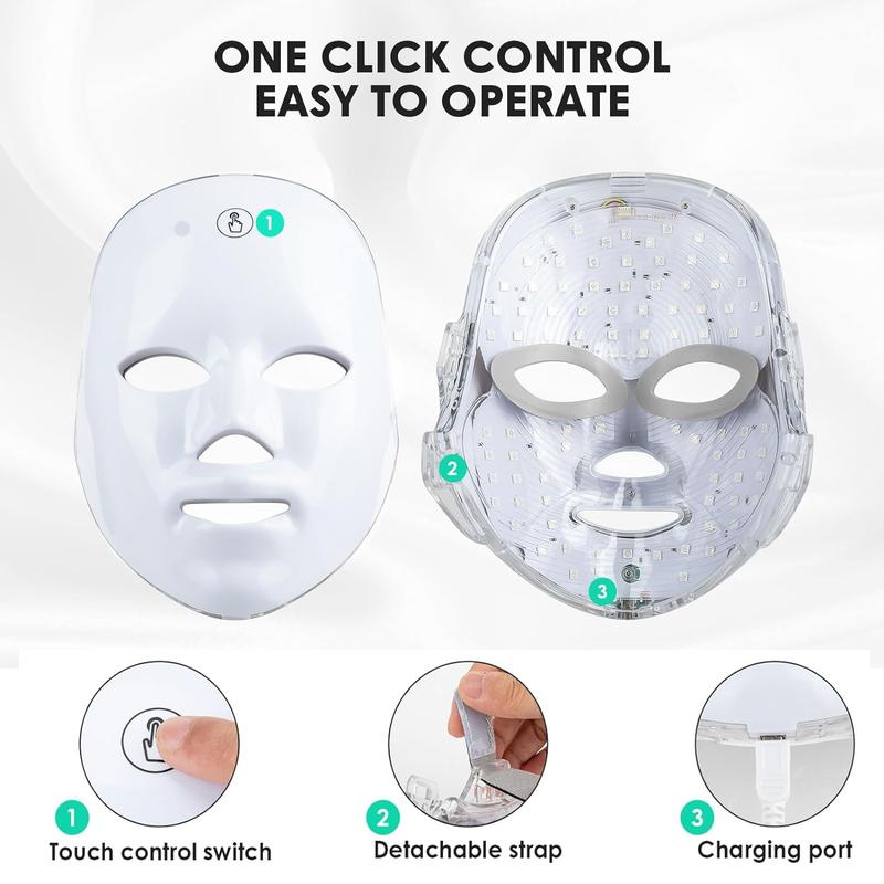 Product Introduction of Mother's Day Gift, Rechargeable Facial Mask, 1 Count Summer Makeup, 7 Color LED Beauty Mask, Led Facial Light, Comfort Skin Care Mask Facial Beauty Massagers, Ideal Gift for Women, 2024 Personal Skincare Products, Skincare 5