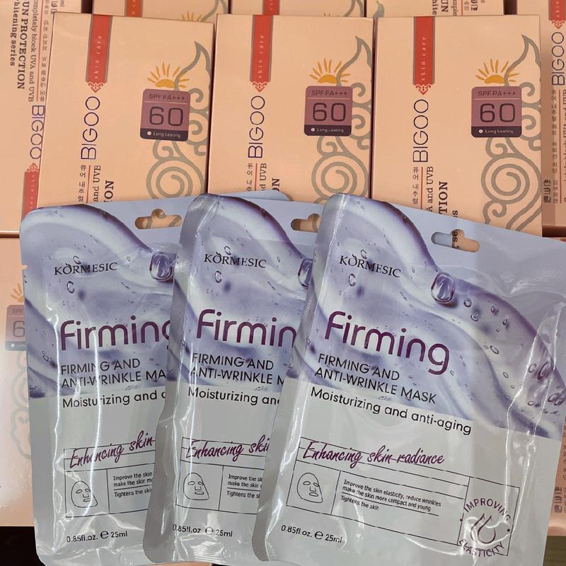 Combo 3 kem chống nắng Bigoo spf60 Pa+++ kèm 3 miếng mặt nạ dưỡng da mặt Skincare