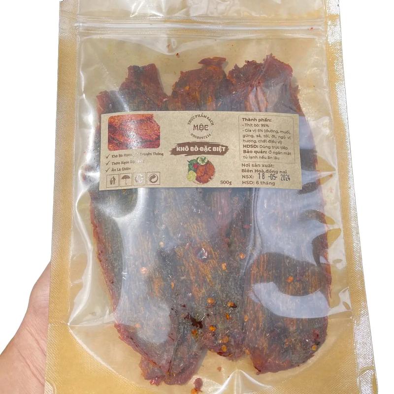 Khô Bò dai loại ngon, CAY NHỀU 200g (túi zip), Snack ăn vặt nhà Mộc food