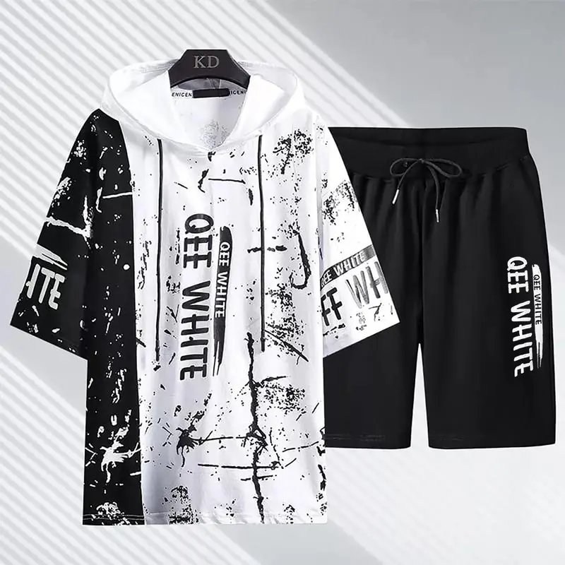 satu set style outfit Cowok EEQ Atasan Sweater/Kaos dan Celana pendek Kekinian -  Unisex Wanita 1
