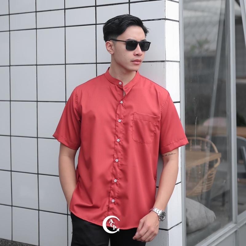 AGP Kemeja Shanghai - Toyobo Pendek / Kemeja Shanghai Pria Lengan Pendek / Kemeja Pria Basic Polos / Kemeja Muslim Katun 1