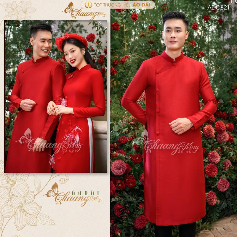  Áo dài cách tân Nam truyền thống Chaang may sẵn ADC821 áo dài đỏ đô da be kem đen trắng hồng chụp hình dự tiệc cưới lễ tếp đẹp Dress - TẶNG KHĂN XẾP 