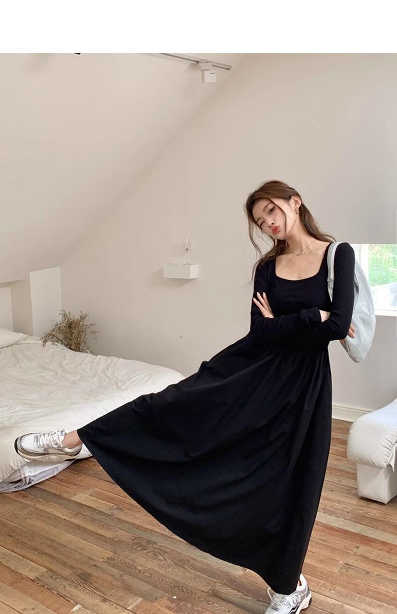 Product Introduction of French Hepburn style long sleeve square neck bottoms dress WOMEN'S autumn 2024 new high-grade elegant inner match long dress Casual Womenswear 25