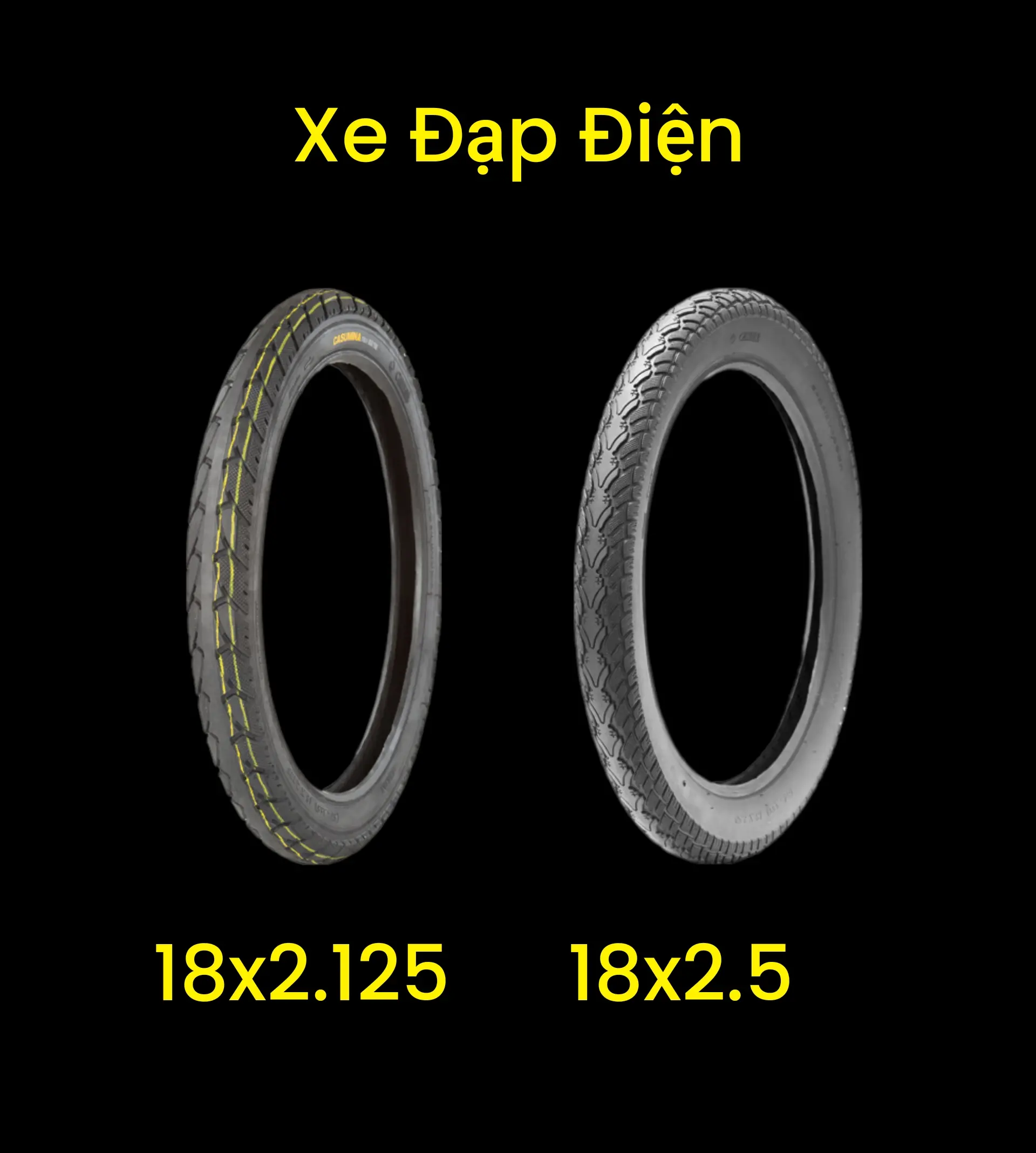 Vỏ Lốp Xe Đạp Điện size 18x2.125, 18x2.5, 18x2.50 CASUMINA có sử dụng săm Gắn Xe Đạp Cao Su