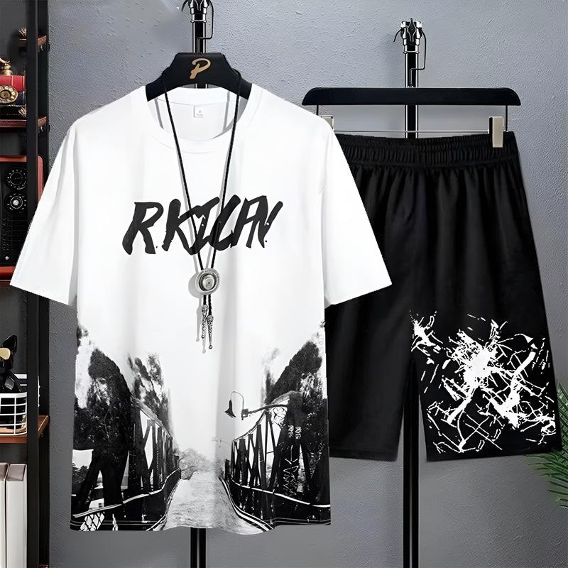 Đồ bộ nam thể thao RKICENN bộ nam hè mặc nhà chất thun lạnh thoáng mát tay ngắn form slimfit thoải mái Menswear Áo Quần Đen set nam