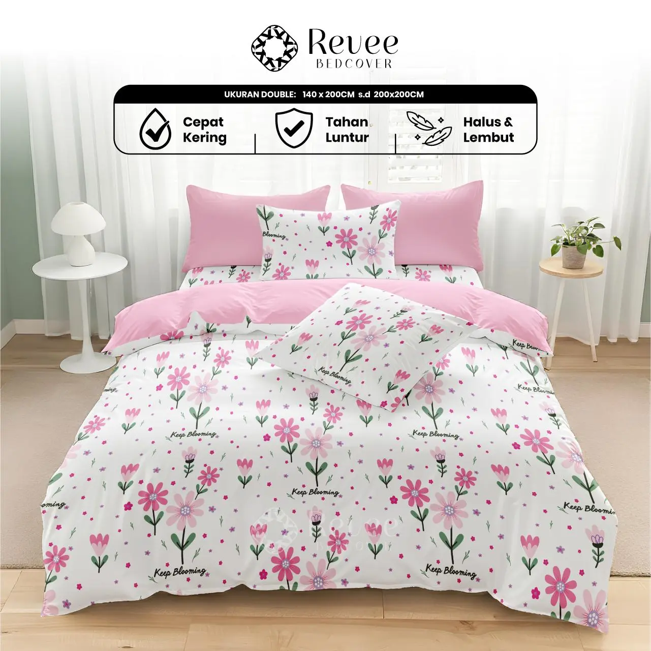 Revee Bedcover - Sprei & Bedcover Set Pink Daisy Mix Pink Ukuran Lengkap 140x200/180x200/160x200/200x200
