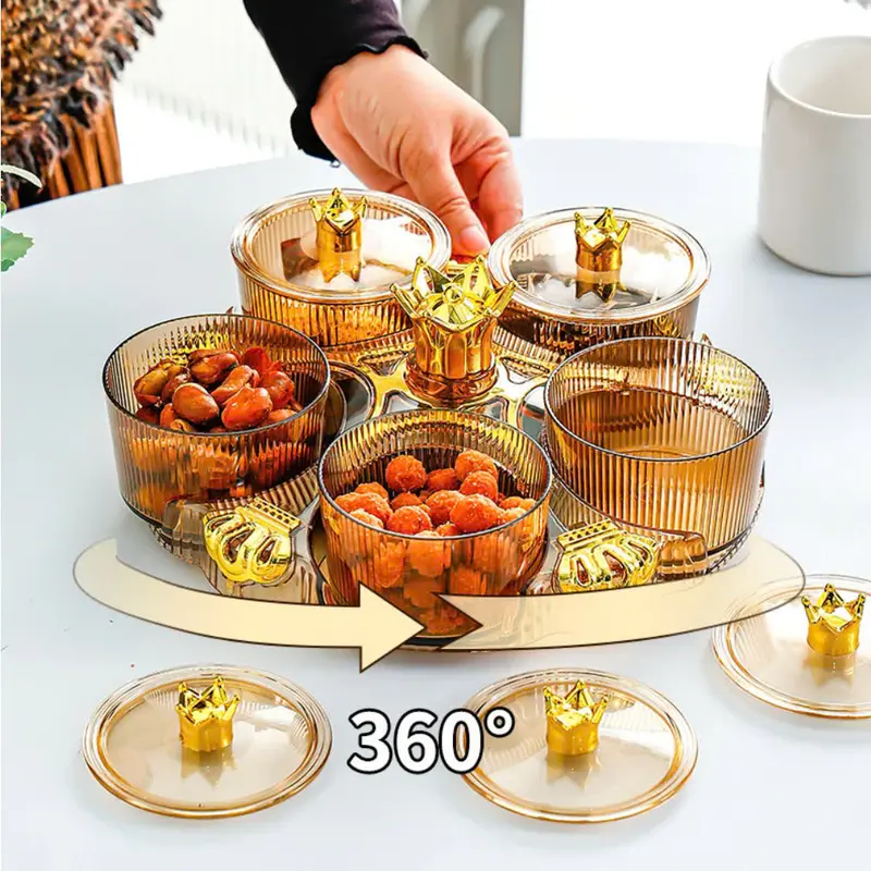 Khay Đựng Mứt Tết 5 Hũ Tròn Xoay 360 Độ Chất Liệu Nhựa Cao Cấp 3