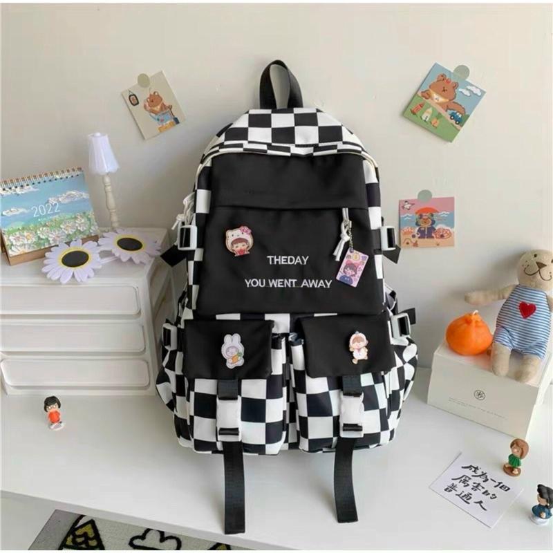 Balo kẻ đen trắng FaBag Kẻ sọc Màu đen Caro mẫu mới trẻ trung năng động  Backpack