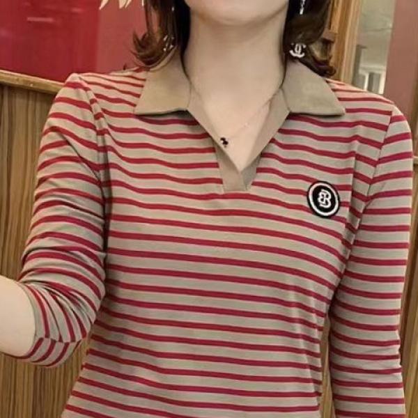 Áo thun nữ cổ bẻ dài tay cho mẹ chất lượng 100%, áo polo mới mùa xuân cho nữ, áo thể thao hàng ngày trung niên cỡ lớn. 0