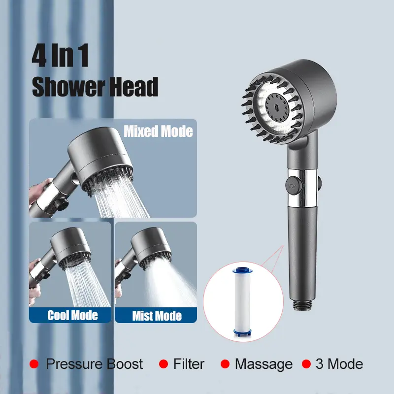 4 In 1 High Pressure Shower Head With Filter Pressurized Hand Shower ...