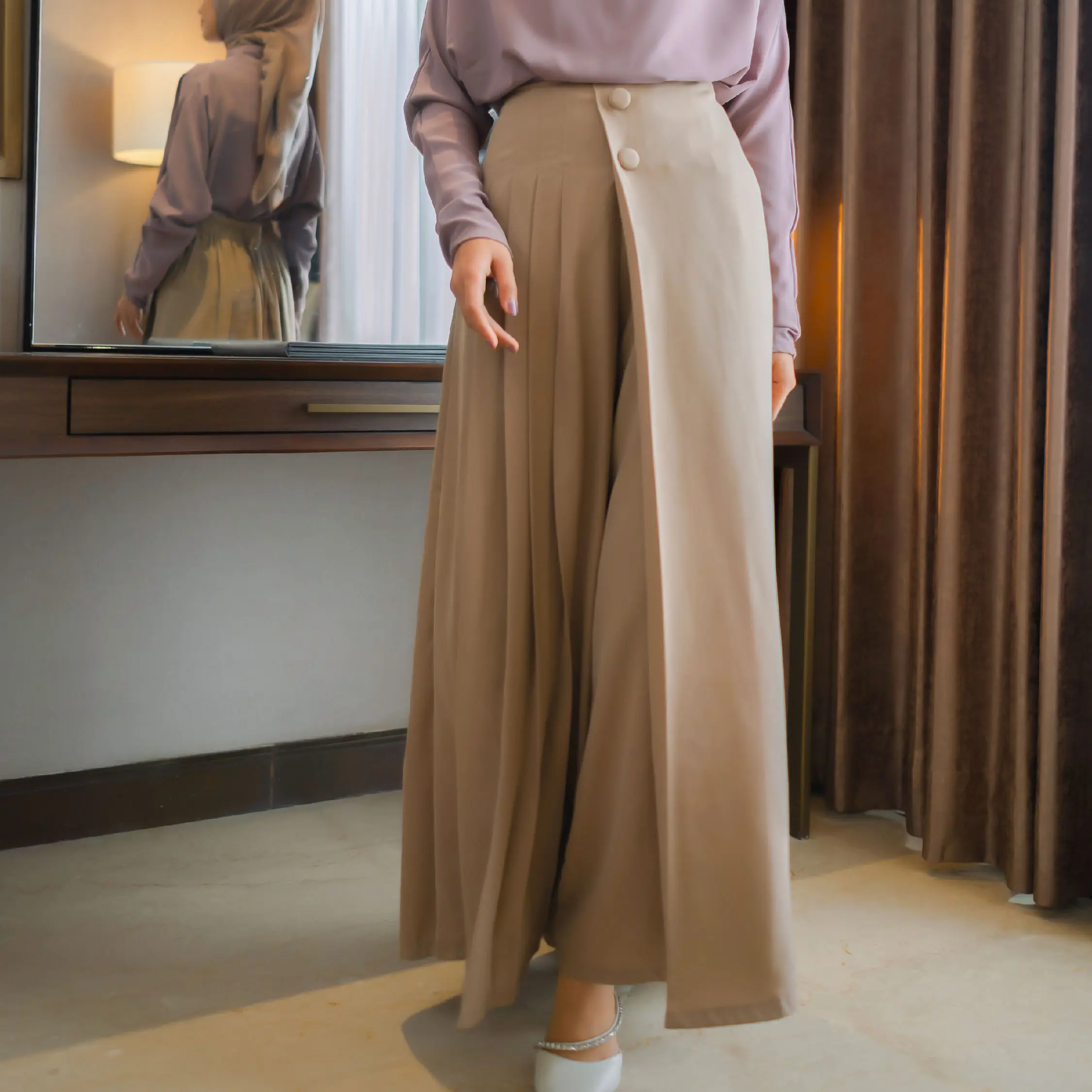 Bynissa - Puspa Kulot - Celana - Kulot - Bawahan - Trendy - Pleats - Santai - Nyaman - Casual - Formal - Daily - Kuliah - Celana  Santai Panjang Muslim