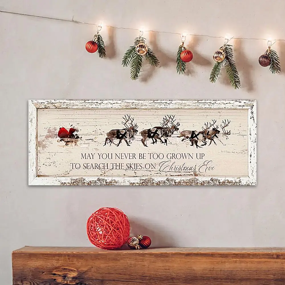 Vintage Christmas Themed Wooden Sign, 1 Count Reindeer & Santa Claus Pattern Wall Decor, Wall Art for Home Living Room Bedroom Farmhouse Decoration
