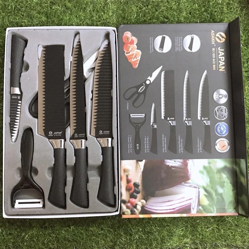 Xả bộ 6 dao tiện lợi ( hàng mỏng ) cho không gian bếp của bạn - Bộ 5 dao nhật Thép không gỉ kèm đế đựng dao