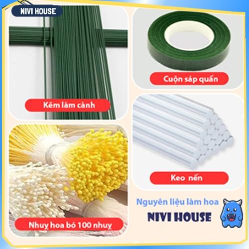 Phụ kiện làm kẽm nhung Kẽm cành - Keo nến - cuộc sáp quấn cành - đèn led - nhuỵ hoa - túi đựng hoa - Nivihouse