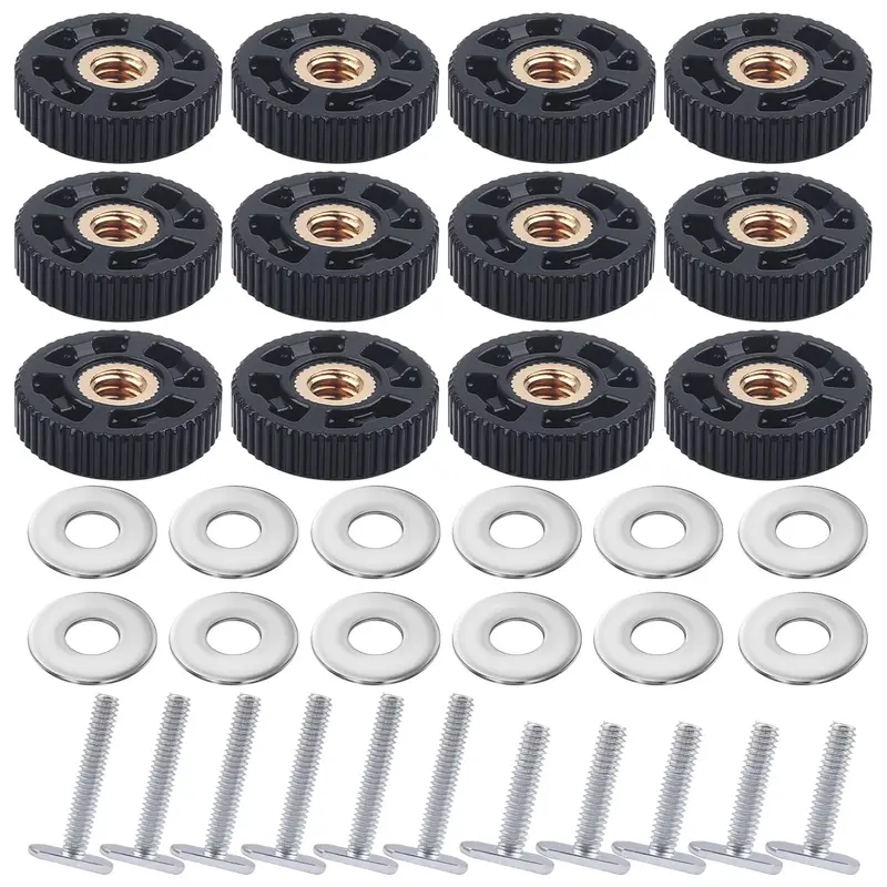 T Track Knob Kit, 12pcs/set T Track Knob & 1/4-20 Threaded Bolts & Washers, Track Accessories for Woodworking Jigs and Fixtures 0