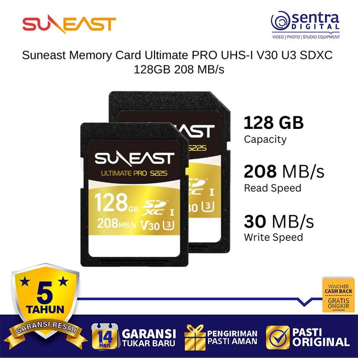 Gambar Suneast Ultimate PRO Memory Card 128GB SDXC V30 U3 UHS-I 208 MB/s High-Speed for 4K Photography & Video dari Sentra Digital Kota Surabaya Tokopedia