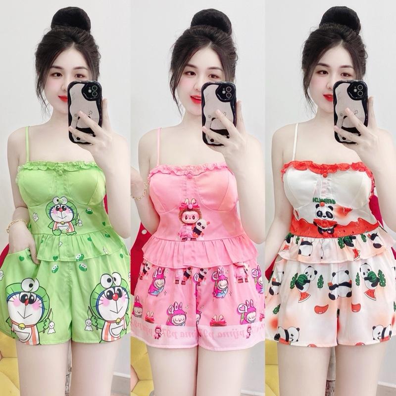 [ 1 CỠ DƯỚI 55kg ] Đồ bộ quần đùi áo dây lụa latin tơ tằm, có mút rời