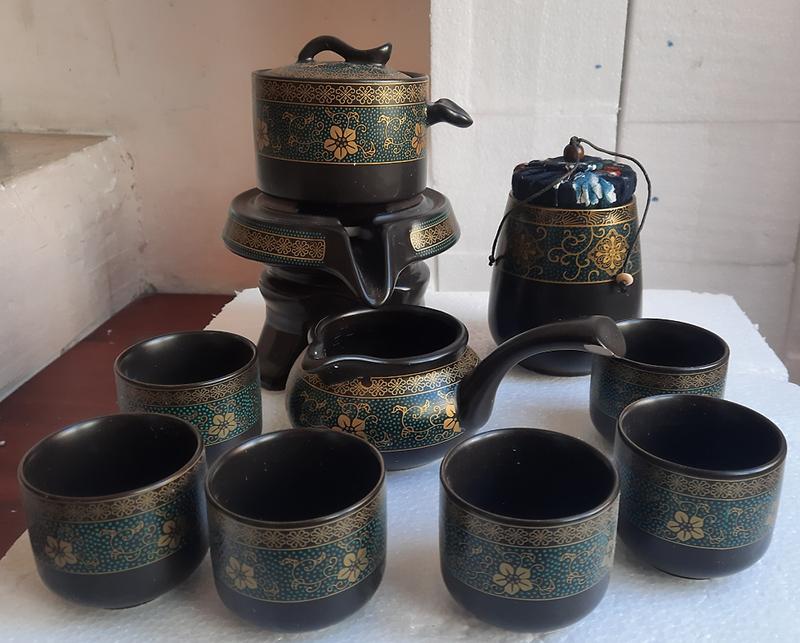 Ấm trà cối xay bình uống trà độc đáo màu xanh dương kèm lọ đựng trà có hộp carton phù hợp làm quà biếu 2