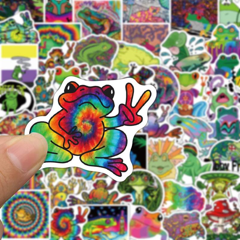 Product Introduction of Psychedelic Frog Pattern Sticker, 50pcs Waterproof Self Adhesive Decor Paper, Decorative Decals for Gift Greeting Card Water Bottle Laptop Phone, Ornaments 3
