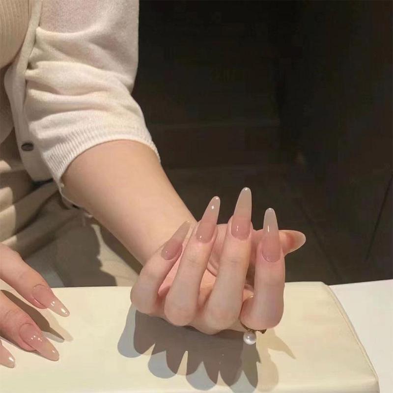 Product Introduction of 24Pcs Fake Nails Set Light Luxury Flashing False Nails French Wearable Nails Removable False Nails 30