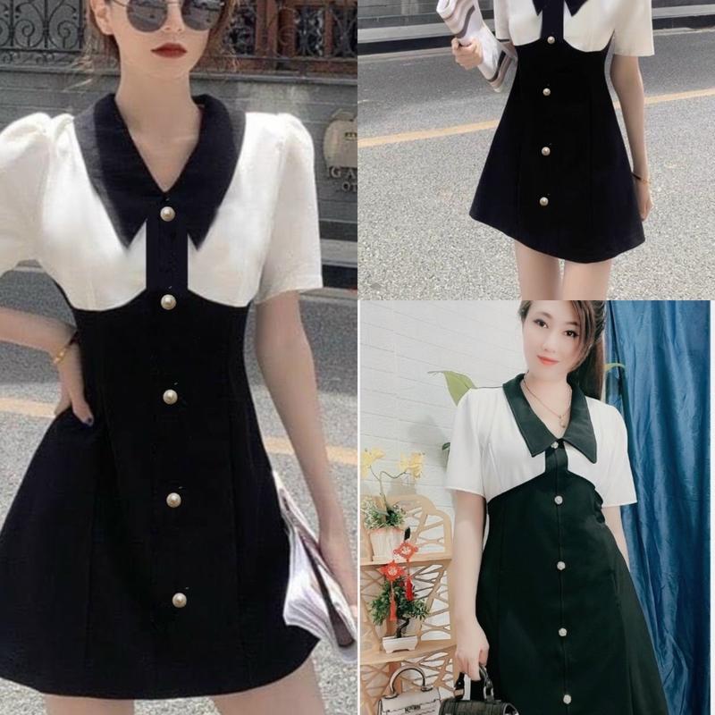 Đầm phối trắng cổ đen Big size dành cho khách ngoại cỡ từ 60-90 ký