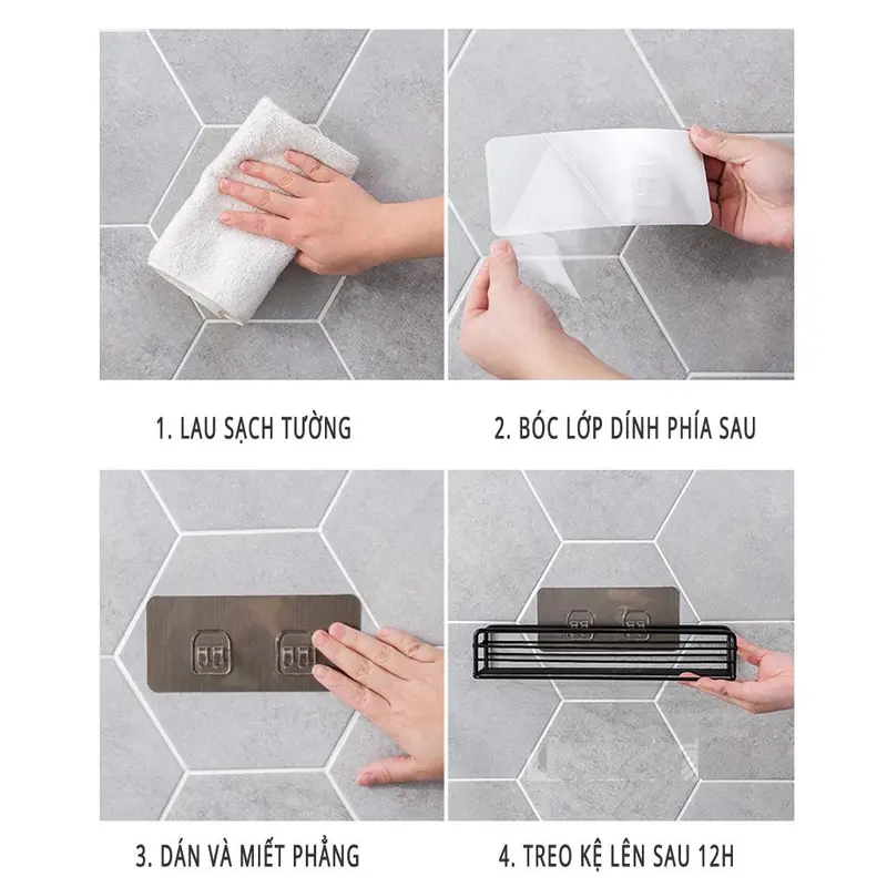 Kệ để đồ phòng tắm bằng sắt rèn đựng dầu gội sữa tắm giá nhà vệ sinh treo dính tường phong cách tối giản babo (TB26) 2