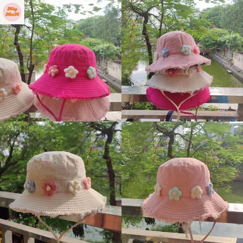 Mũ bucket tua rua đính hoa len, mũ nữ hottrend dây điều chỉnh - B13, Hat Mũ Women Cap Nón chống tai