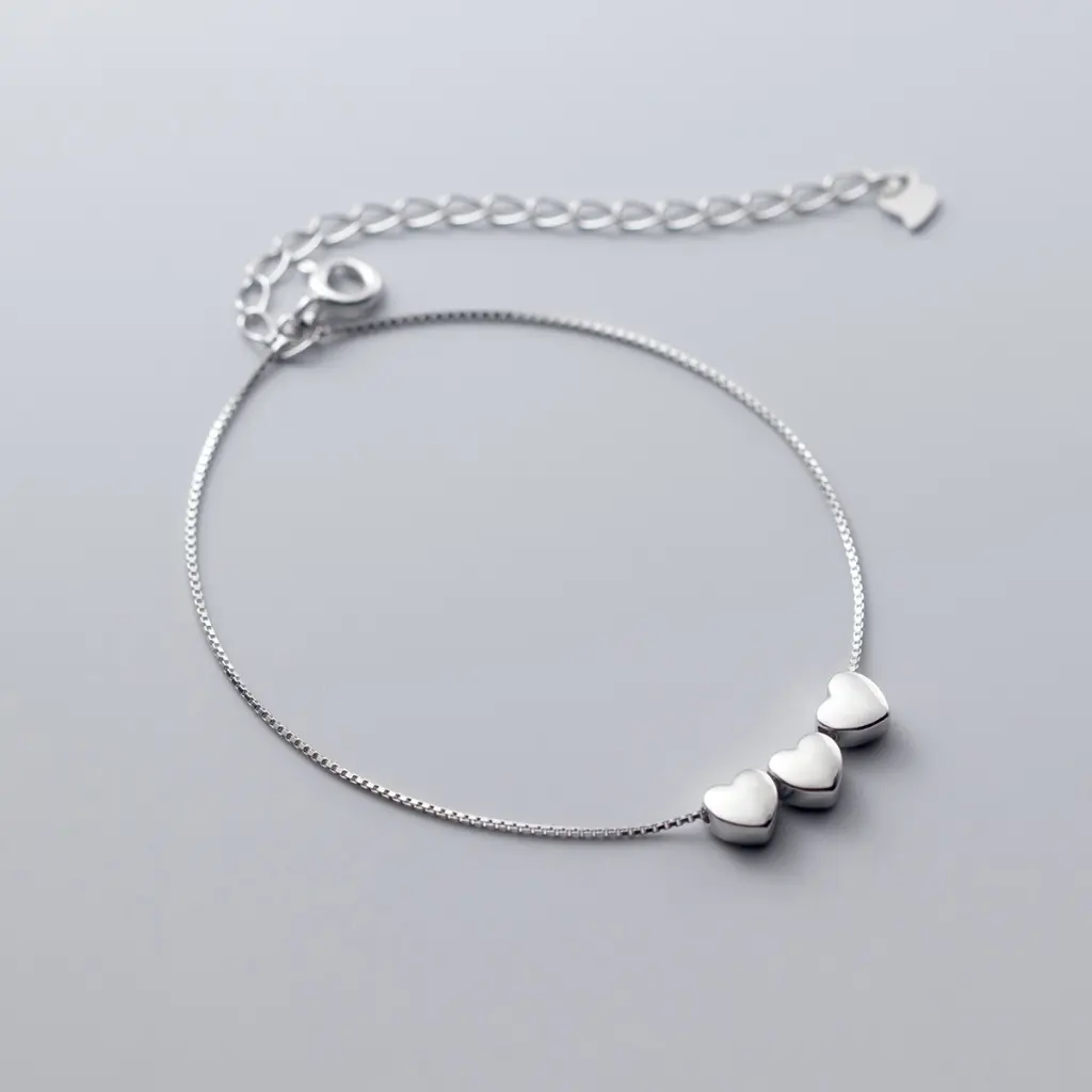 RISSA - bracelet gelang tangan aesthetic Simple Adjustable Model Silver Triple 3 Love Hati Perhiasan Aksesoris Fashion wanita Korea Style [G1-4] Elegan Perak