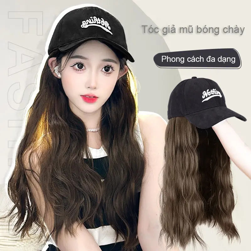 Nothing Mũ Lưỡi Trai Kèm Tóc Giả Xoăn Dài Tự Nhiên Không Đường May Dễ Thương Có Thể Điều Chỉnh Cho Nữ Wig 0