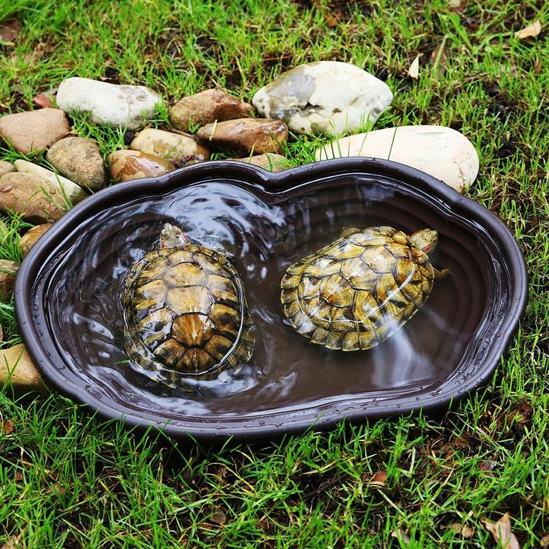 Product Introduction of Practical Ramp Turtle Bathtub Brown with Drainage Holes Tortoise Bath Dish Plastic Turtle Feeding Dish For Turtle Gecko Frog 10
