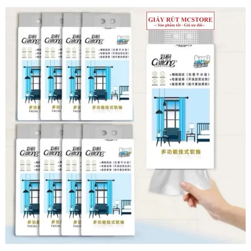 [12 bịch tặng 2 móc] Giấy Rút Caitong, được làm từ bột gỗ, đạt tiêu chuẩn nội địa Trung, Giấy Vệ Sinh, Giấy rút đa năng