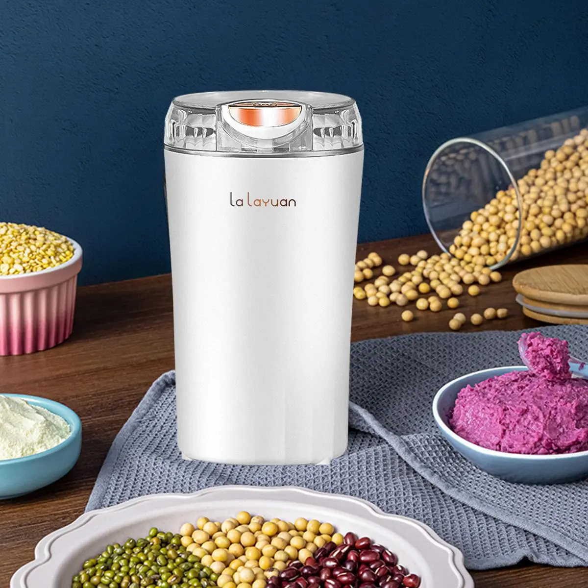 Electric Coffee Grinder, 200W Powerful Spice Grinder, 2.8oz Fresh Grinding Food Processor, One Touch Push-Button Coffee Mill for Coffee Bean, Spice