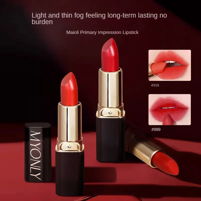 Chili lipstick,Velvet matte finish,Long lasting non stick to the cup,Smooth as chocolate,Moisturizing without drying out,Enhance temperament