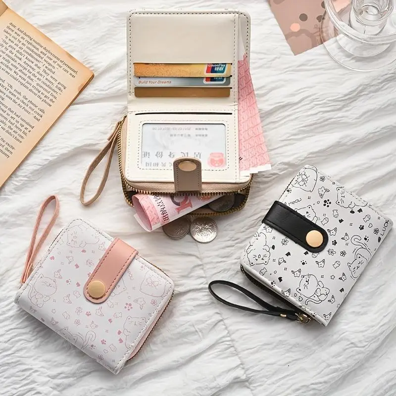 Cute Cat Pattern Zipper Coin Purse, Lightweight Coin Purse with Multiple Card Slots, Portable Fashionable Storage Bag for Teenager, Student, Teacher 4