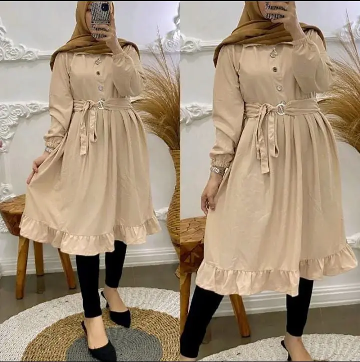 asf tunik pakian wanita terbaru 2024 terbaru tunik virall tiktok Airflow Muslim Atasan Panjang Crinkle Kancing 4