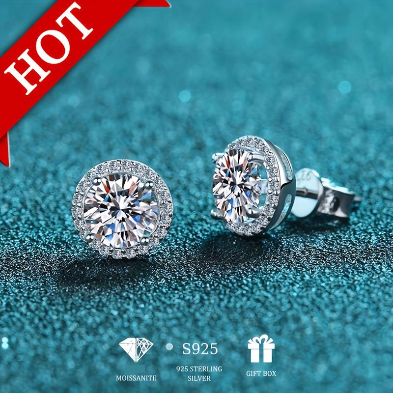 Product Introduction of round Shiny Moissanite Design Ear Studs Sterling Silver 925 Silver Exquisite Gift Band Gift Box 1