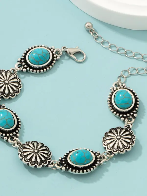 Boho Style Turquoise Texture Decorated Link Bracelet, Fashion Alloy Jewelry for Women & Girls, Style for Party, Daily Clothing Decor, Birthday Gift 2